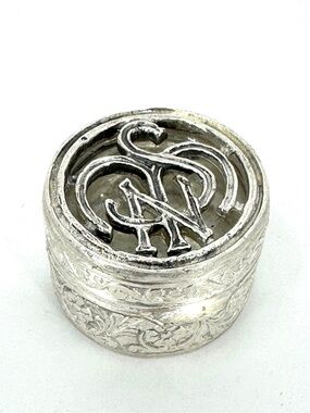 Estate Silver Plated pillbox Trinket Box for vanity